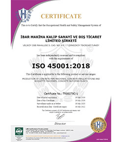 İBAR MAKİNA ISO 45001 sertifikası