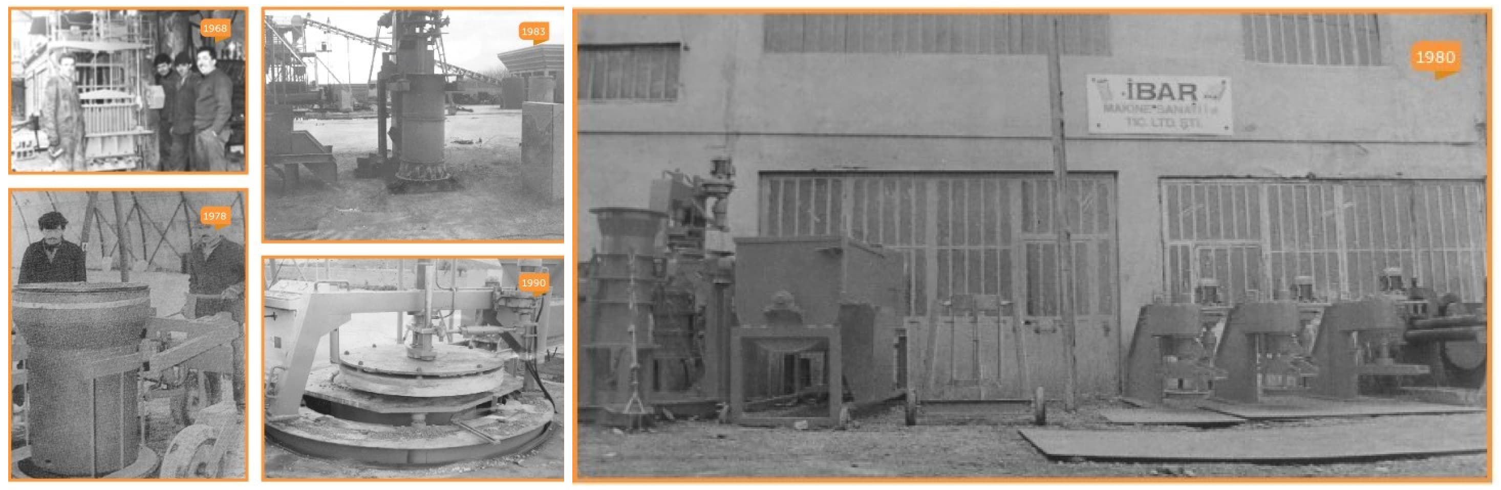 1968, 1978, 1980, 1983 ve 1990 yıllarından İBAR MAKİNA atölyesi ve ilk makinalarına ait arşiv fotoğrafları